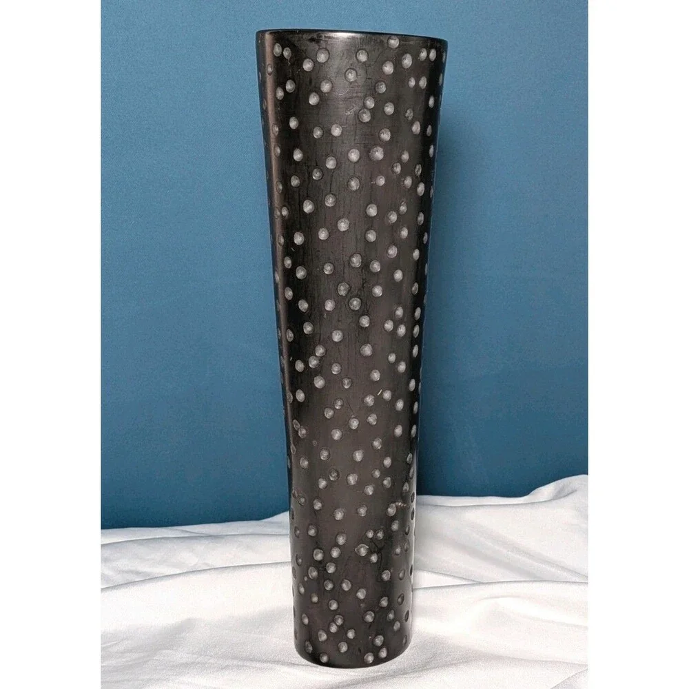 Vintage Besmo Hand-Carved Kenya Dark Slim Tapered Tall Soapstone Vase Brutalist